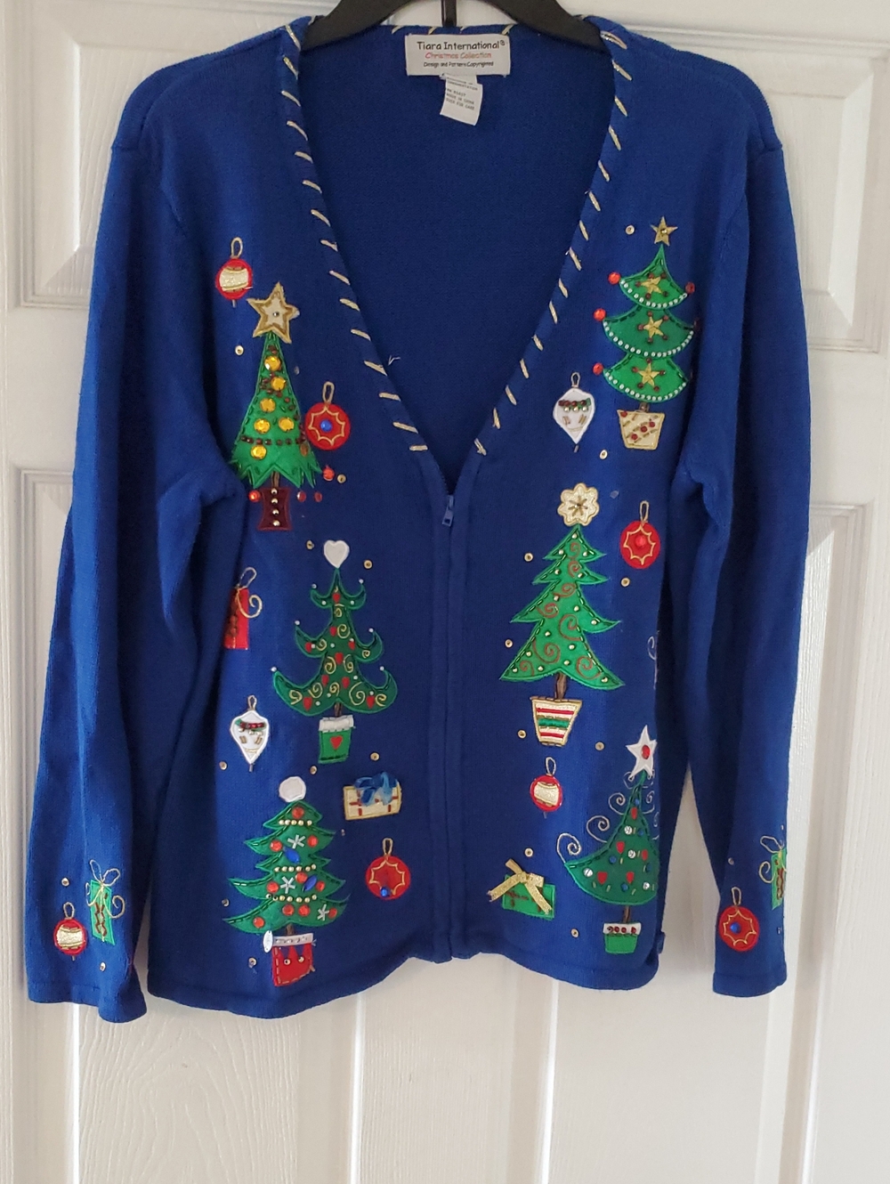 Tiara International Christmas Collection Blue Embellished Christmas Cardigan
